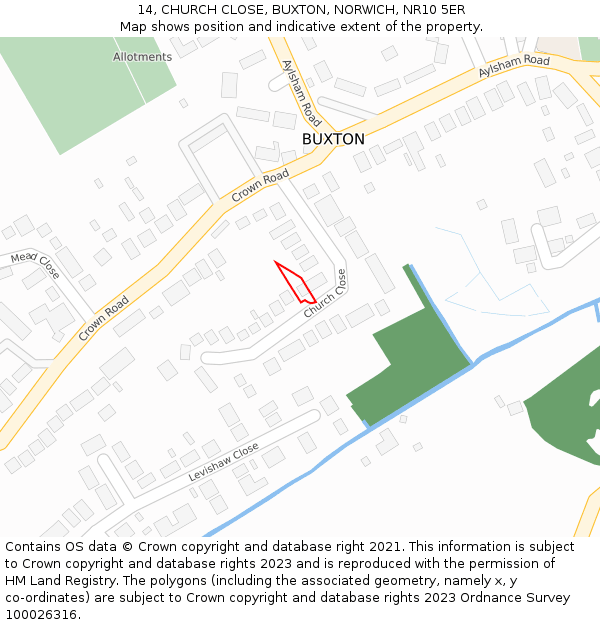14, CHURCH CLOSE, BUXTON, NORWICH, NR10 5ER: Location map and indicative extent of plot