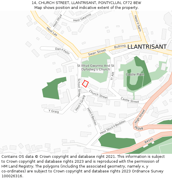 14, CHURCH STREET, LLANTRISANT, PONTYCLUN, CF72 8EW: Location map and indicative extent of plot
