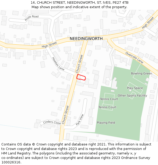 14, CHURCH STREET, NEEDINGWORTH, ST. IVES, PE27 4TB: Location map and indicative extent of plot