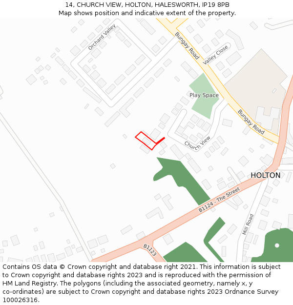 14, CHURCH VIEW, HOLTON, HALESWORTH, IP19 8PB: Location map and indicative extent of plot