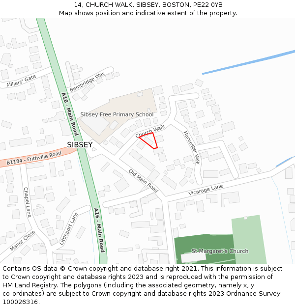 14, CHURCH WALK, SIBSEY, BOSTON, PE22 0YB: Location map and indicative extent of plot