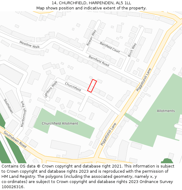 14, CHURCHFIELD, HARPENDEN, AL5 1LL: Location map and indicative extent of plot