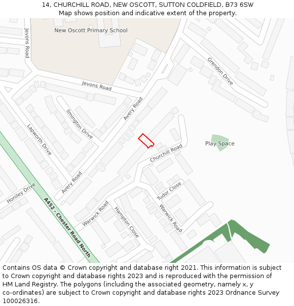 14, CHURCHILL ROAD, NEW OSCOTT, SUTTON COLDFIELD, B73 6SW: Location map and indicative extent of plot