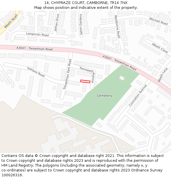 14, CHYPRAZE COURT, CAMBORNE, TR14 7NX: Location map and indicative extent of plot