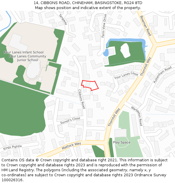 14, CIBBONS ROAD, CHINEHAM, BASINGSTOKE, RG24 8TD: Location map and indicative extent of plot