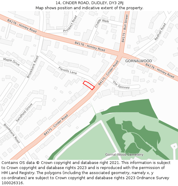14, CINDER ROAD, DUDLEY, DY3 2RJ: Location map and indicative extent of plot