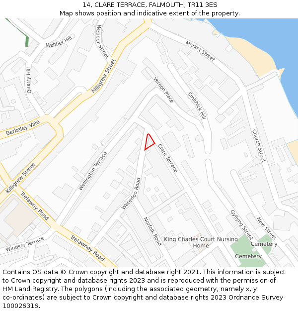 14, CLARE TERRACE, FALMOUTH, TR11 3ES: Location map and indicative extent of plot