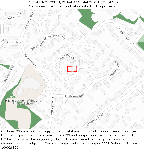 14, CLARENCE COURT, WEAVERING, MAIDSTONE, ME14 5UP: Location map and indicative extent of plot