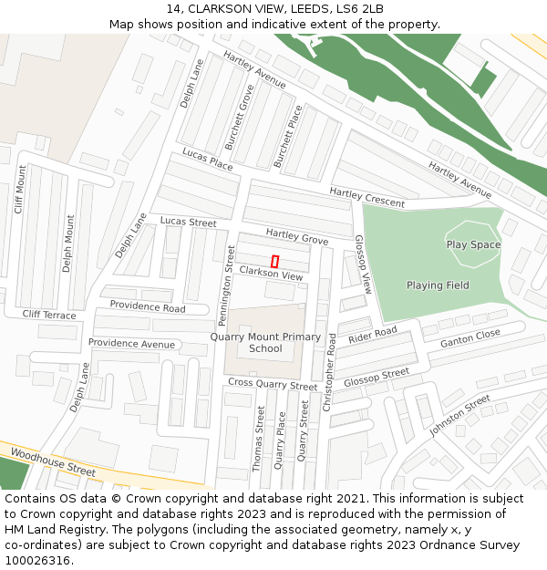 14, CLARKSON VIEW, LEEDS, LS6 2LB: Location map and indicative extent of plot