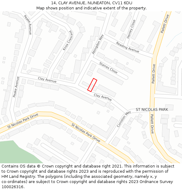 14, CLAY AVENUE, NUNEATON, CV11 6DU: Location map and indicative extent of plot