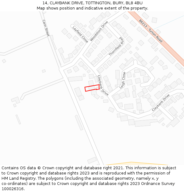 14, CLAYBANK DRIVE, TOTTINGTON, BURY, BL8 4BU: Location map and indicative extent of plot