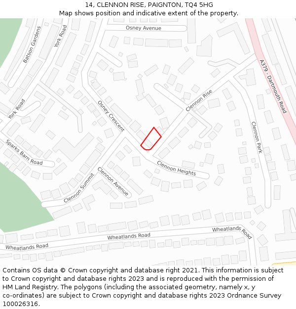 14, CLENNON RISE, PAIGNTON, TQ4 5HG: Location map and indicative extent of plot