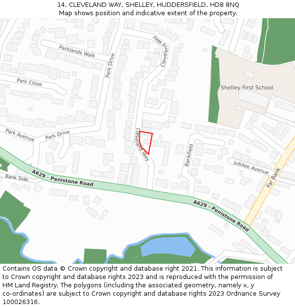 14, CLEVELAND WAY, SHELLEY, HUDDERSFIELD, HD8 8NQ: Location map and indicative extent of plot