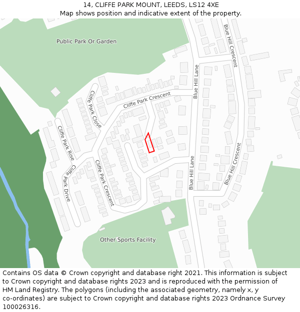 14, CLIFFE PARK MOUNT, LEEDS, LS12 4XE: Location map and indicative extent of plot