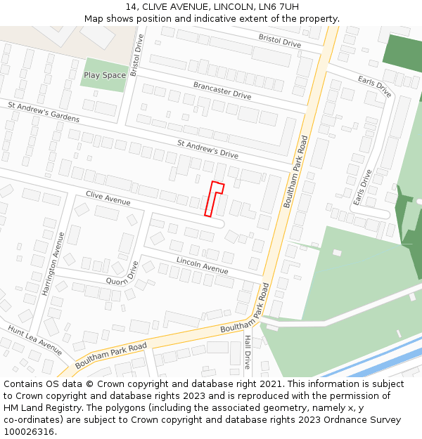 14, CLIVE AVENUE, LINCOLN, LN6 7UH: Location map and indicative extent of plot