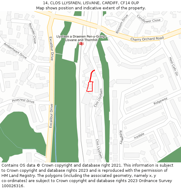 14, CLOS LLYSFAEN, LISVANE, CARDIFF, CF14 0UP: Location map and indicative extent of plot