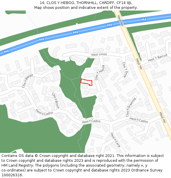 14, CLOS Y HEBOG, THORNHILL, CARDIFF, CF14 9JL: Location map and indicative extent of plot