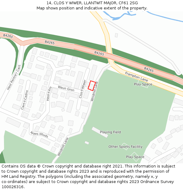 14, CLOS Y WIWER, LLANTWIT MAJOR, CF61 2SG: Location map and indicative extent of plot