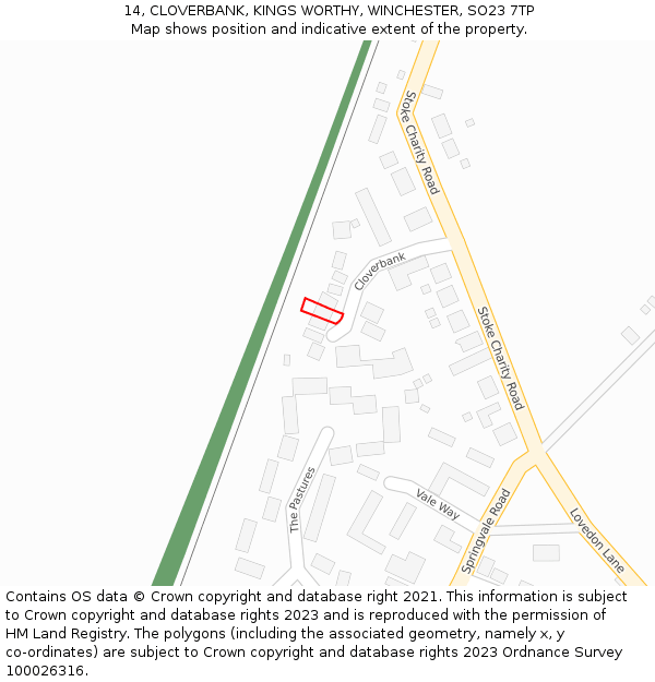 14, CLOVERBANK, KINGS WORTHY, WINCHESTER, SO23 7TP: Location map and indicative extent of plot