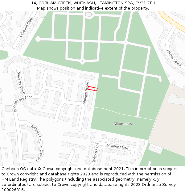 14, COBHAM GREEN, WHITNASH, LEAMINGTON SPA, CV31 2TH: Location map and indicative extent of plot