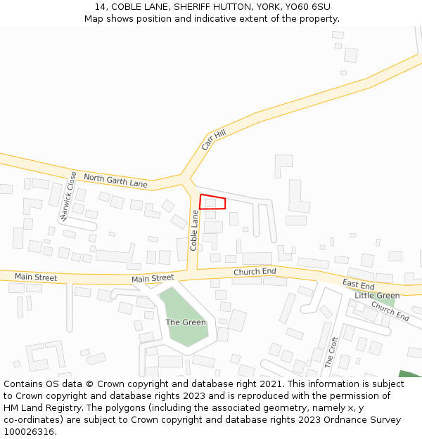 14, COBLE LANE, SHERIFF HUTTON, YORK, YO60 6SU: Location map and indicative extent of plot