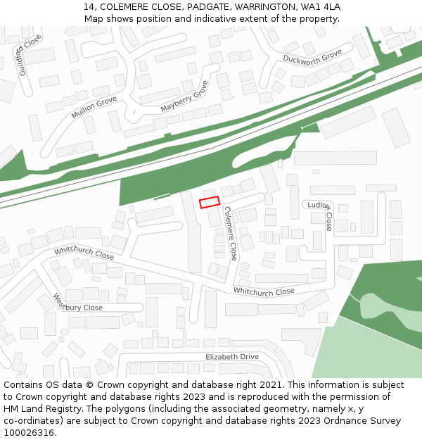 14, COLEMERE CLOSE, PADGATE, WARRINGTON, WA1 4LA: Location map and indicative extent of plot