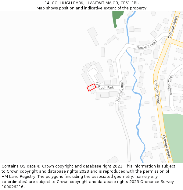 14, COLHUGH PARK, LLANTWIT MAJOR, CF61 1RU: Location map and indicative extent of plot