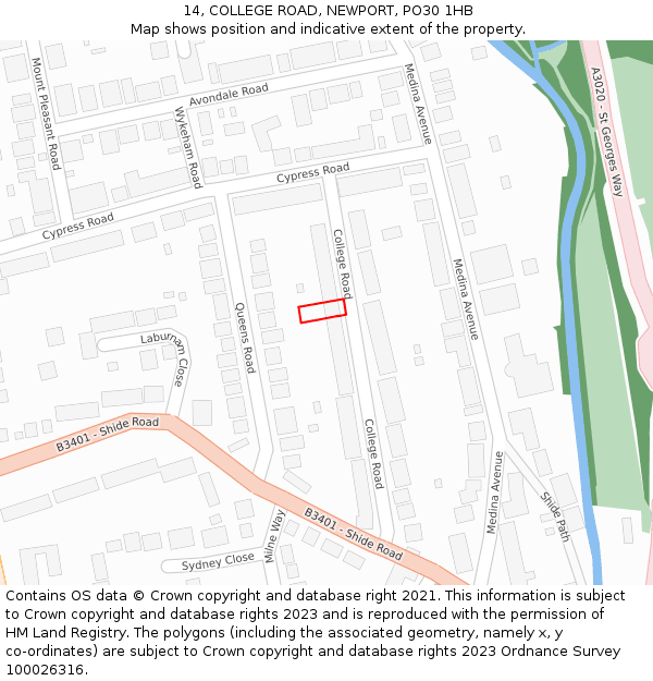 14, COLLEGE ROAD, NEWPORT, PO30 1HB: Location map and indicative extent of plot