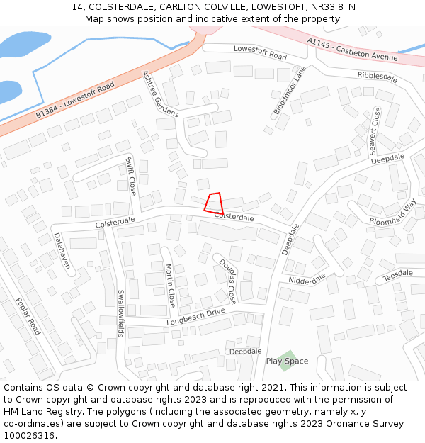 14, COLSTERDALE, CARLTON COLVILLE, LOWESTOFT, NR33 8TN: Location map and indicative extent of plot