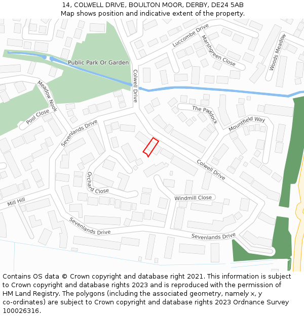 14, COLWELL DRIVE, BOULTON MOOR, DERBY, DE24 5AB: Location map and indicative extent of plot