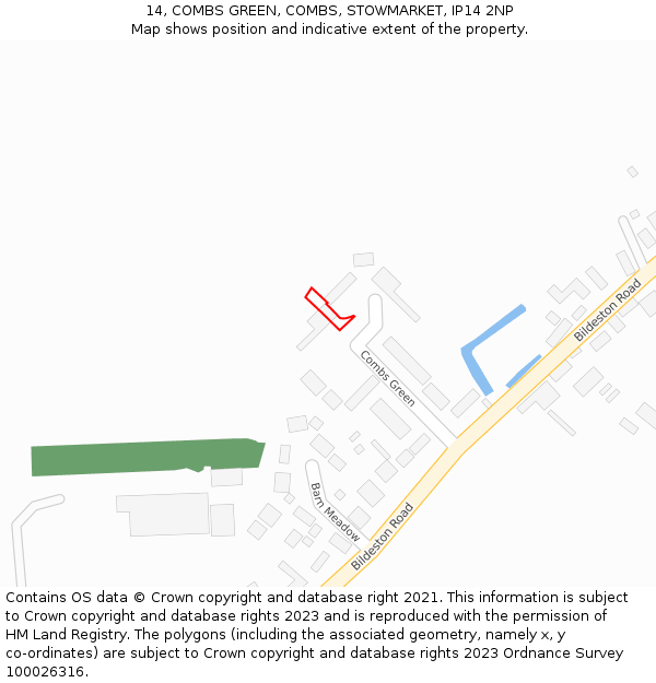 14, COMBS GREEN, COMBS, STOWMARKET, IP14 2NP: Location map and indicative extent of plot