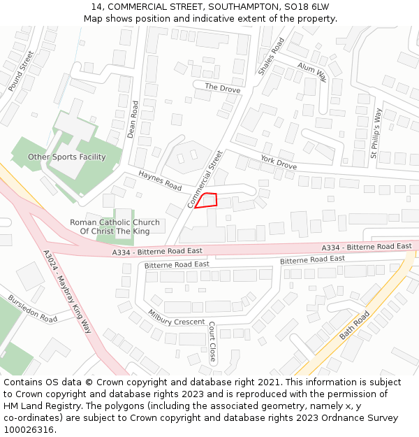 14, COMMERCIAL STREET, SOUTHAMPTON, SO18 6LW: Location map and indicative extent of plot