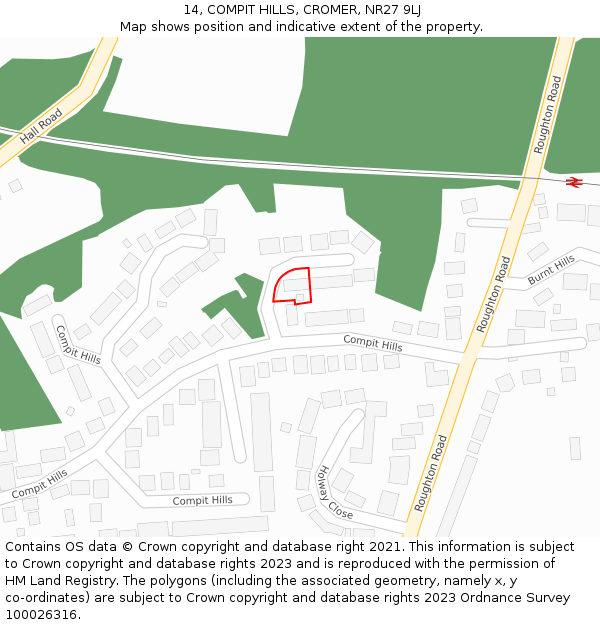 14, COMPIT HILLS, CROMER, NR27 9LJ: Location map and indicative extent of plot