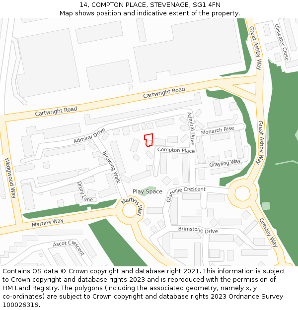 14, COMPTON PLACE, STEVENAGE, SG1 4FN: Location map and indicative extent of plot