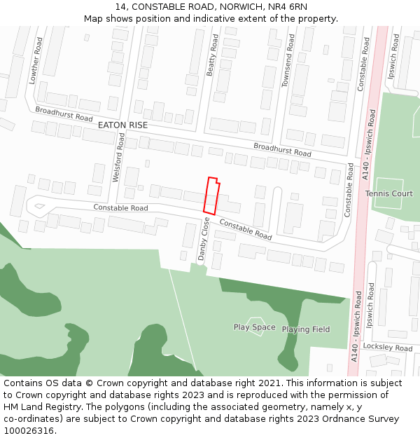 14, CONSTABLE ROAD, NORWICH, NR4 6RN: Location map and indicative extent of plot