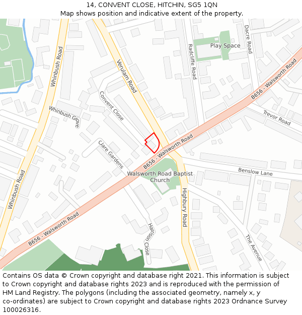 14, CONVENT CLOSE, HITCHIN, SG5 1QN: Location map and indicative extent of plot