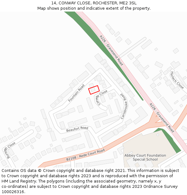 14, CONWAY CLOSE, ROCHESTER, ME2 3SL: Location map and indicative extent of plot