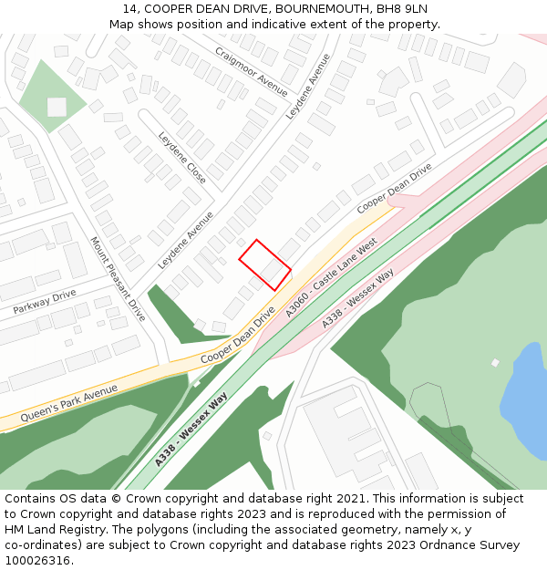 14, COOPER DEAN DRIVE, BOURNEMOUTH, BH8 9LN: Location map and indicative extent of plot
