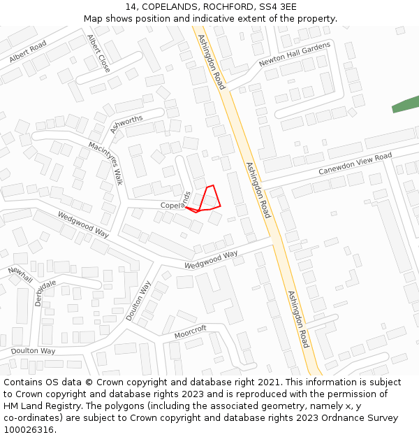 14, COPELANDS, ROCHFORD, SS4 3EE: Location map and indicative extent of plot
