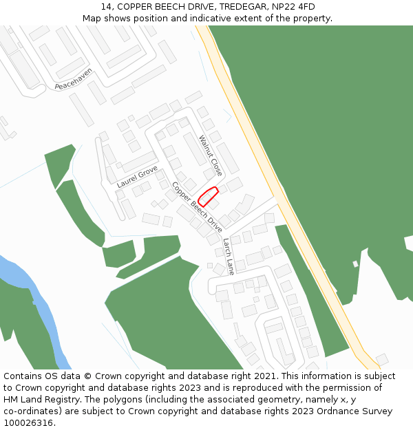 14, COPPER BEECH DRIVE, TREDEGAR, NP22 4FD: Location map and indicative extent of plot