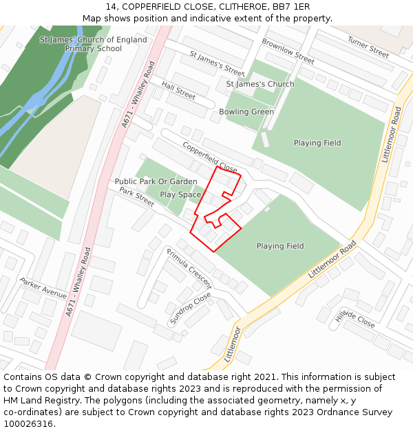 14, COPPERFIELD CLOSE, CLITHEROE, BB7 1ER: Location map and indicative extent of plot
