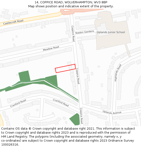 14, COPPICE ROAD, WOLVERHAMPTON, WV3 8BP: Location map and indicative extent of plot