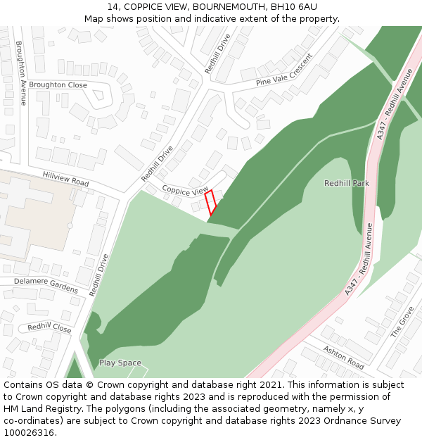 14, COPPICE VIEW, BOURNEMOUTH, BH10 6AU: Location map and indicative extent of plot