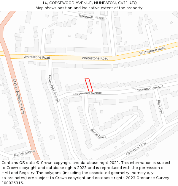 14, COPSEWOOD AVENUE, NUNEATON, CV11 4TQ: Location map and indicative extent of plot