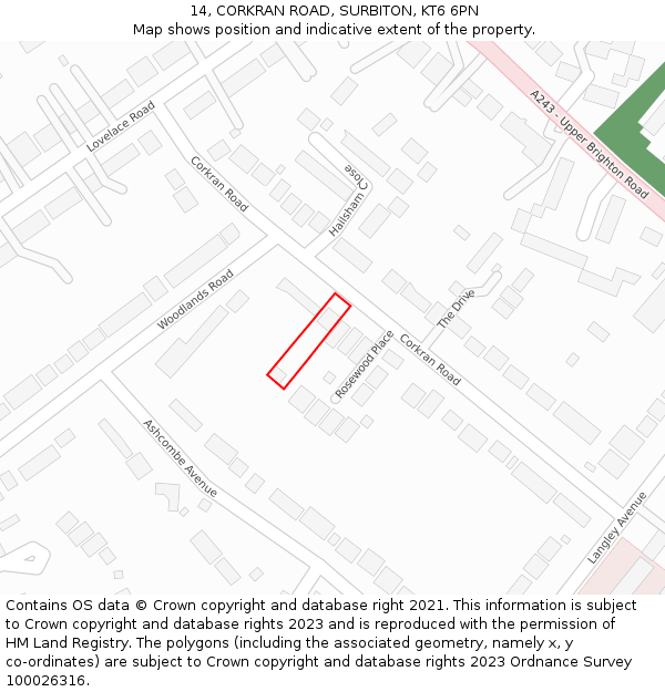 14, CORKRAN ROAD, SURBITON, KT6 6PN: Location map and indicative extent of plot