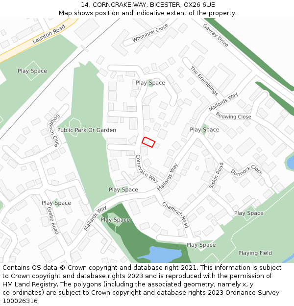 14, CORNCRAKE WAY, BICESTER, OX26 6UE: Location map and indicative extent of plot