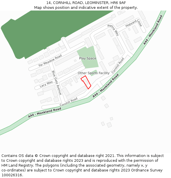 14, CORNHILL ROAD, LEOMINSTER, HR6 9AF: Location map and indicative extent of plot