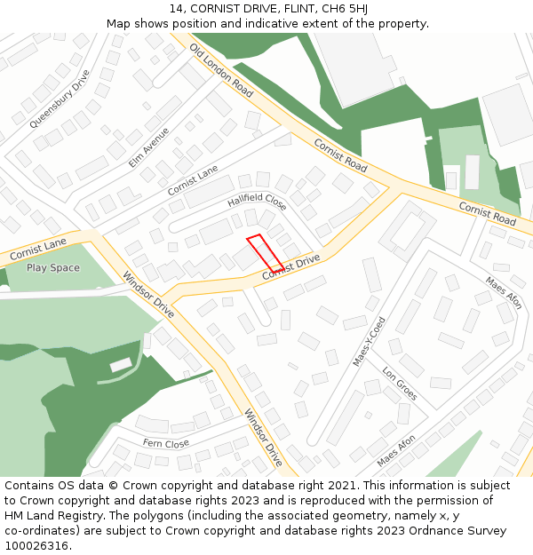 14, CORNIST DRIVE, FLINT, CH6 5HJ: Location map and indicative extent of plot