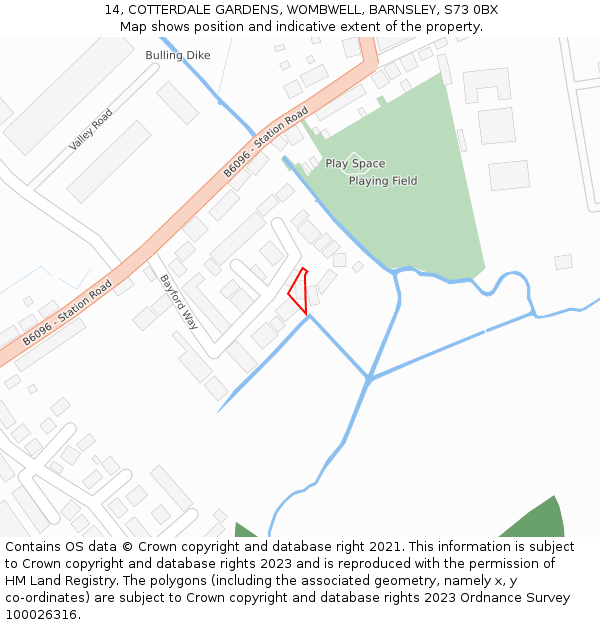 14, COTTERDALE GARDENS, WOMBWELL, BARNSLEY, S73 0BX: Location map and indicative extent of plot