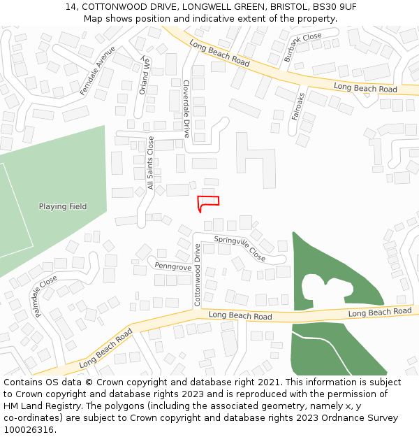14, COTTONWOOD DRIVE, LONGWELL GREEN, BRISTOL, BS30 9UF: Location map and indicative extent of plot